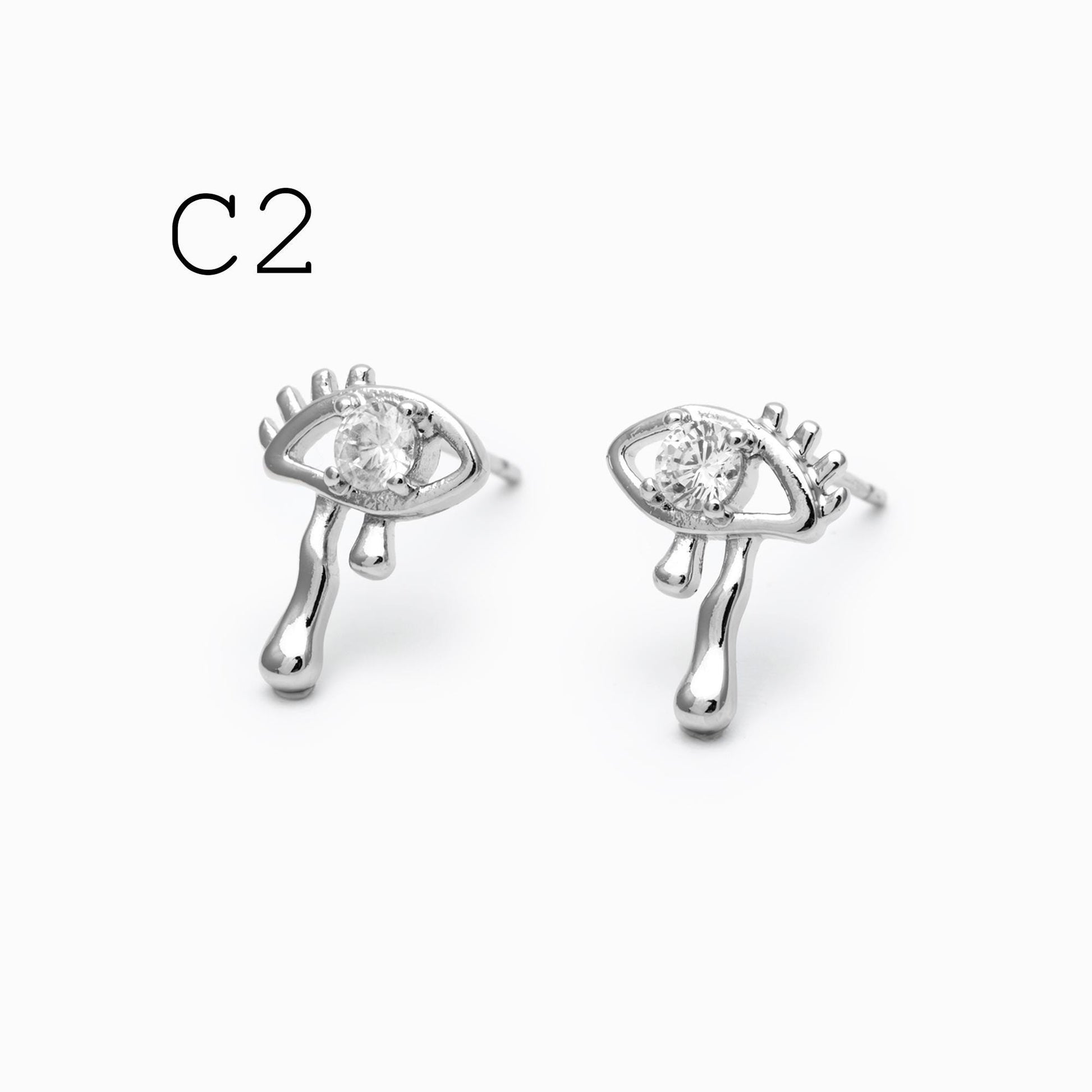 10pcs CZ Pave Gold/ Silver Heart Wing and Eye Earrings, 18K Gold/ Rhodium Plated Brass, Dainty Stud Earrings (GB-4766)