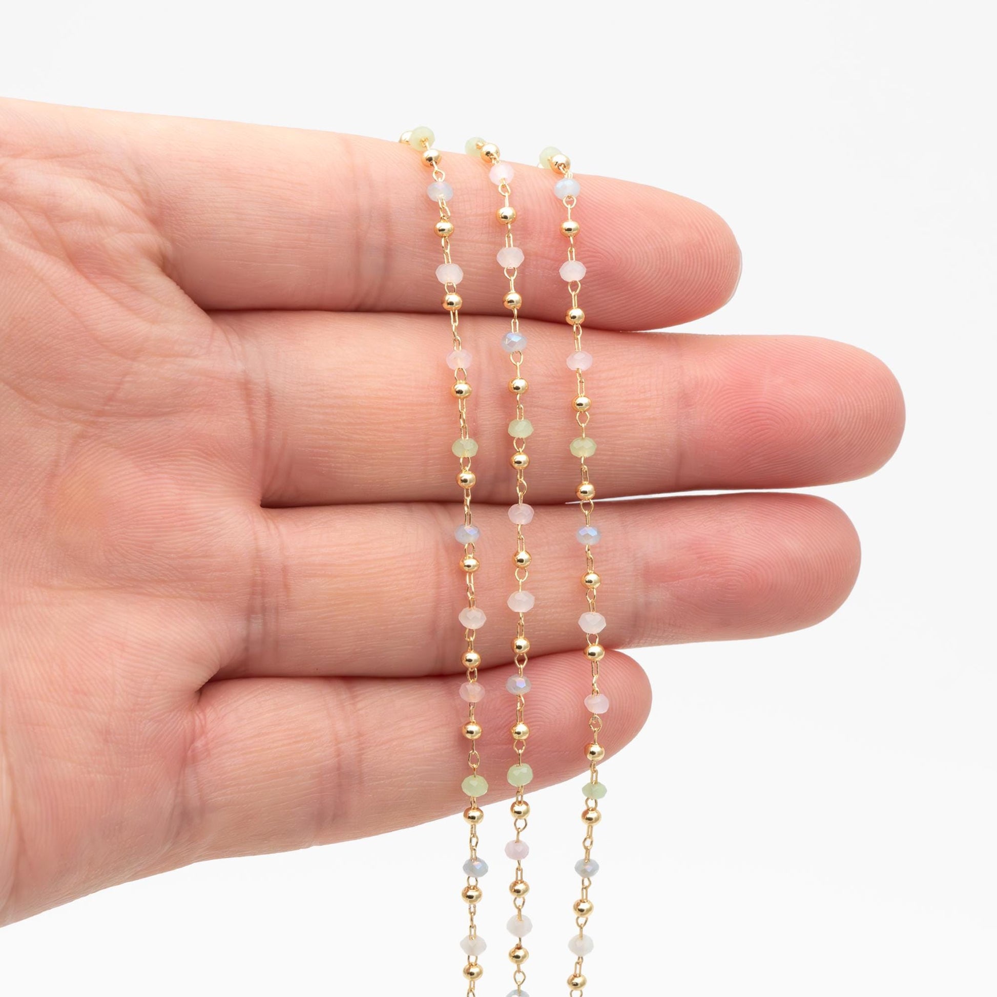 Gold plated Brass Beaded Chains, 2.5mm Glass Rondelle Beads, Necklace Chain Components (#LK-573-2)/ 1 Meter=3.3 ft