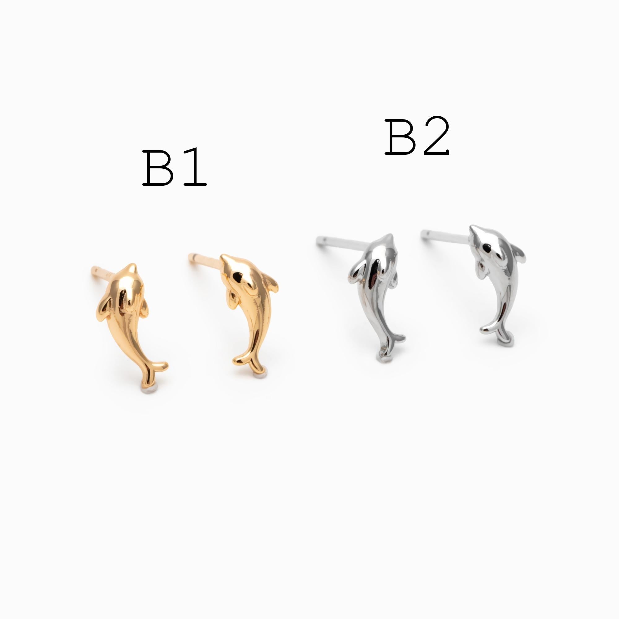 10 pieces- Ocean Theme Gold Stud Earrings, Sea Animal Studs, Dolphin Turtle Shell Shark Earrings, Wholesale Jewelry Supplies (GB-4460)