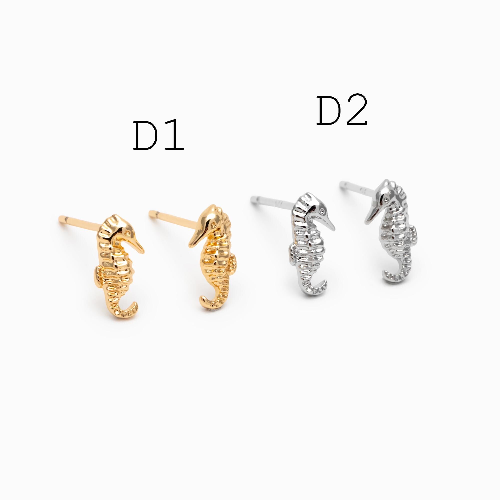 10 pieces- Ocean Theme Gold Stud Earrings, Sea Animal Studs, Dolphin Turtle Shell Shark Earrings, Wholesale Jewelry Supplies (GB-4460)