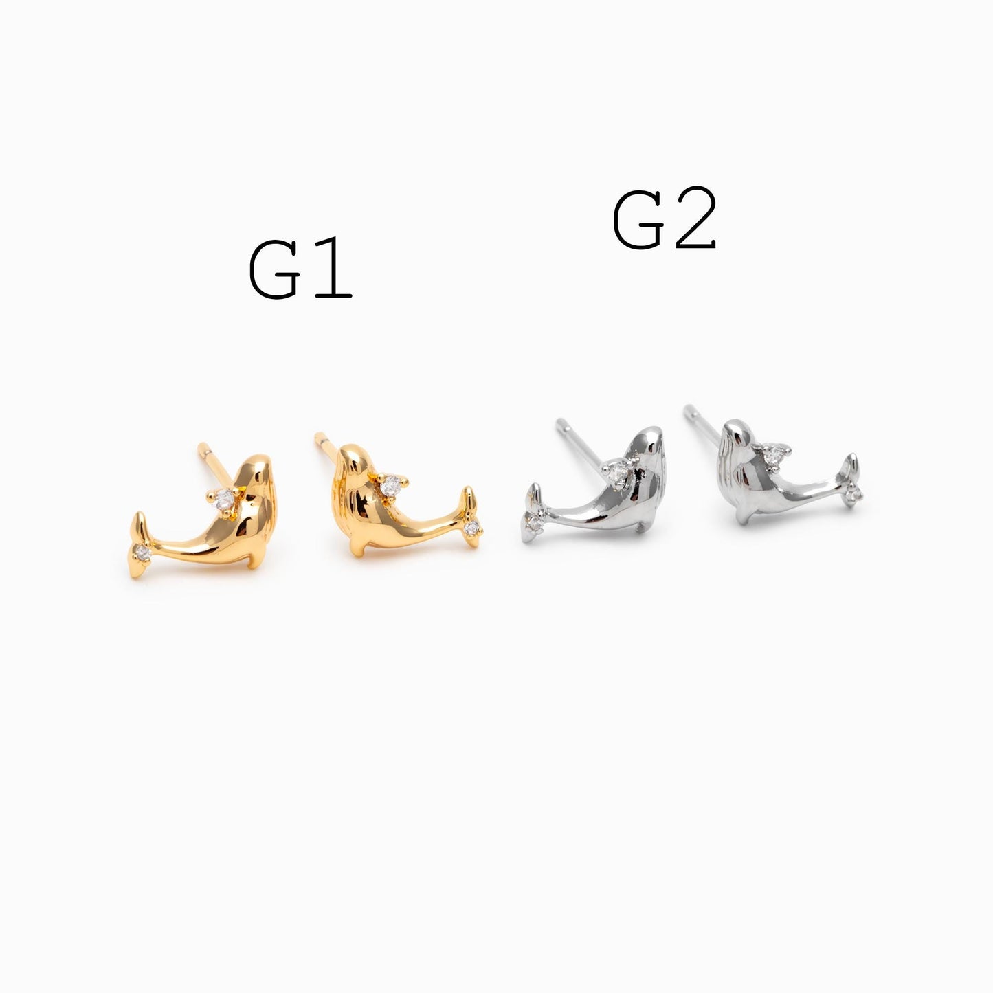 10 pieces- Ocean Theme Gold Stud Earrings, Sea Animal Studs, Dolphin Turtle Shell Shark Earrings, Wholesale Jewelry Supplies (GB-4460)
