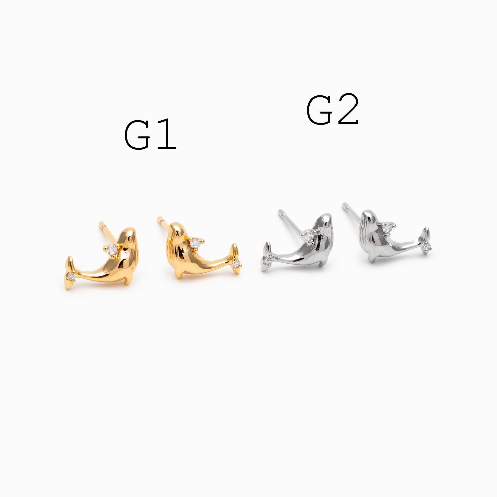 10 pieces- Ocean Theme Gold Stud Earrings, Sea Animal Studs, Dolphin Turtle Shell Shark Earrings, Wholesale Jewelry Supplies (GB-4460)
