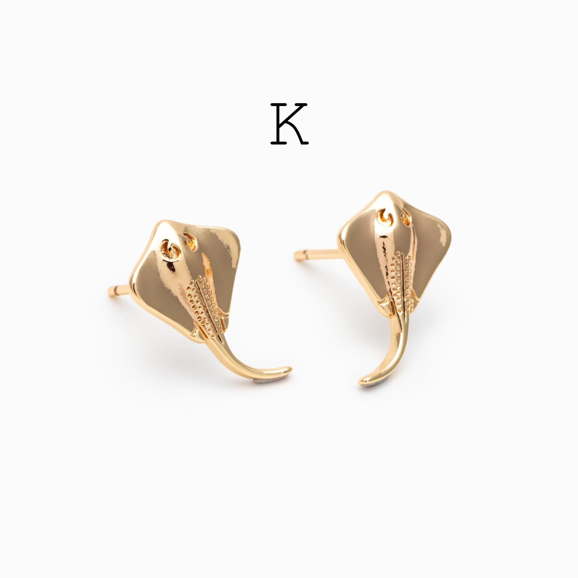 10 pieces- Ocean Theme Gold Stud Earrings, Sea Animal Studs, Dolphin Turtle Shell Shark Earrings, Wholesale Jewelry Supplies (GB-4460)