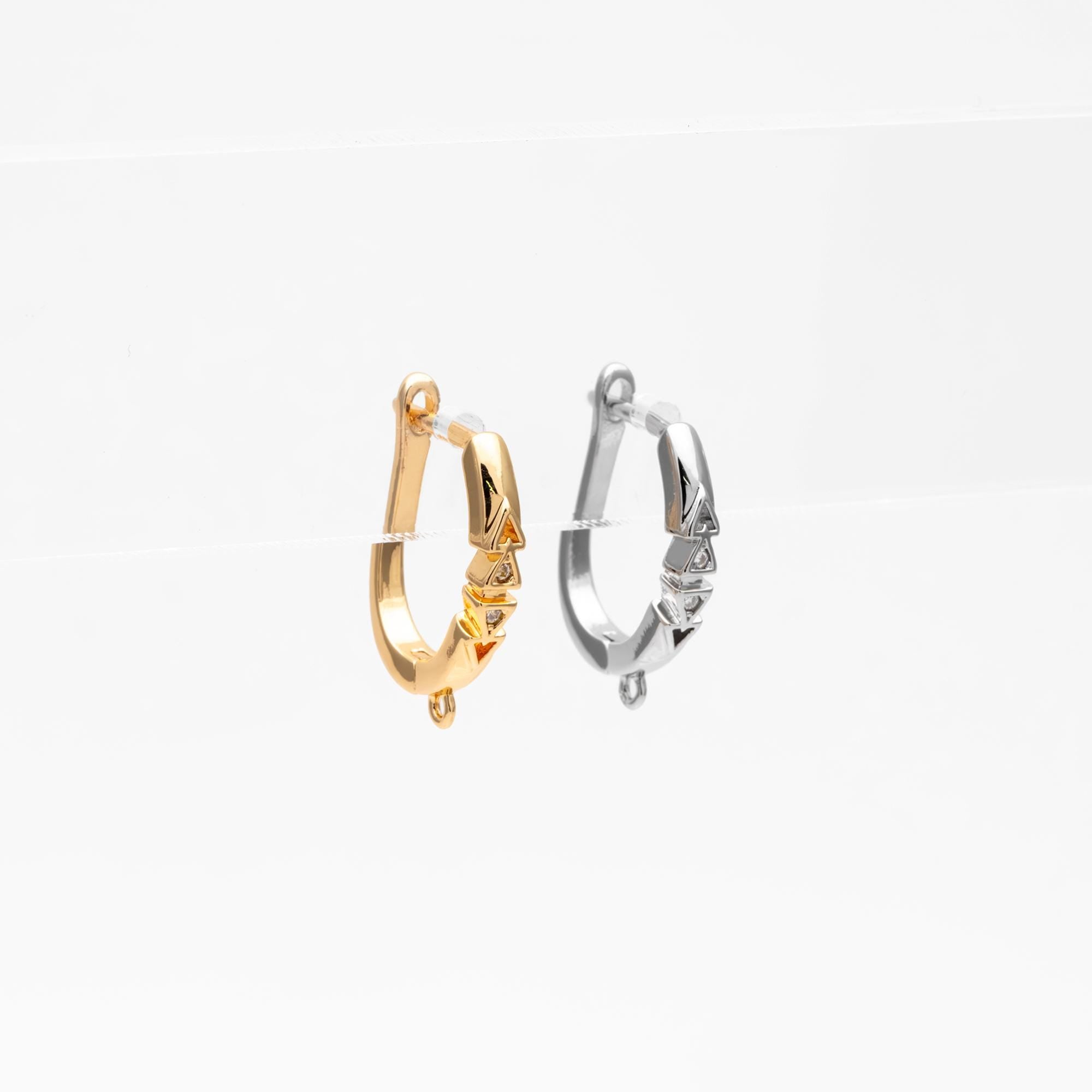 10pcs CZ Pave Leverback Ear Hooks, Gold/ Rhodium plated Brass, Hoop Earring with Loop (GB-4746)