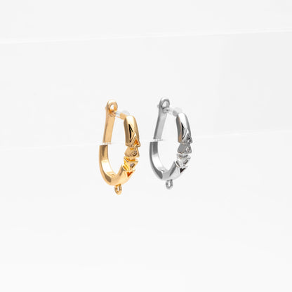 10pcs CZ Pave Leverback Ear Hooks, Gold/ Rhodium plated Brass, Hoop Earring with Loop (GB-4746)