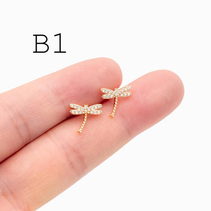 4pcs Gold/ Silver Dragonfly Earrings, Dianty Dragonfly Ear Studs, Jewelry Supplies (GB-3892)