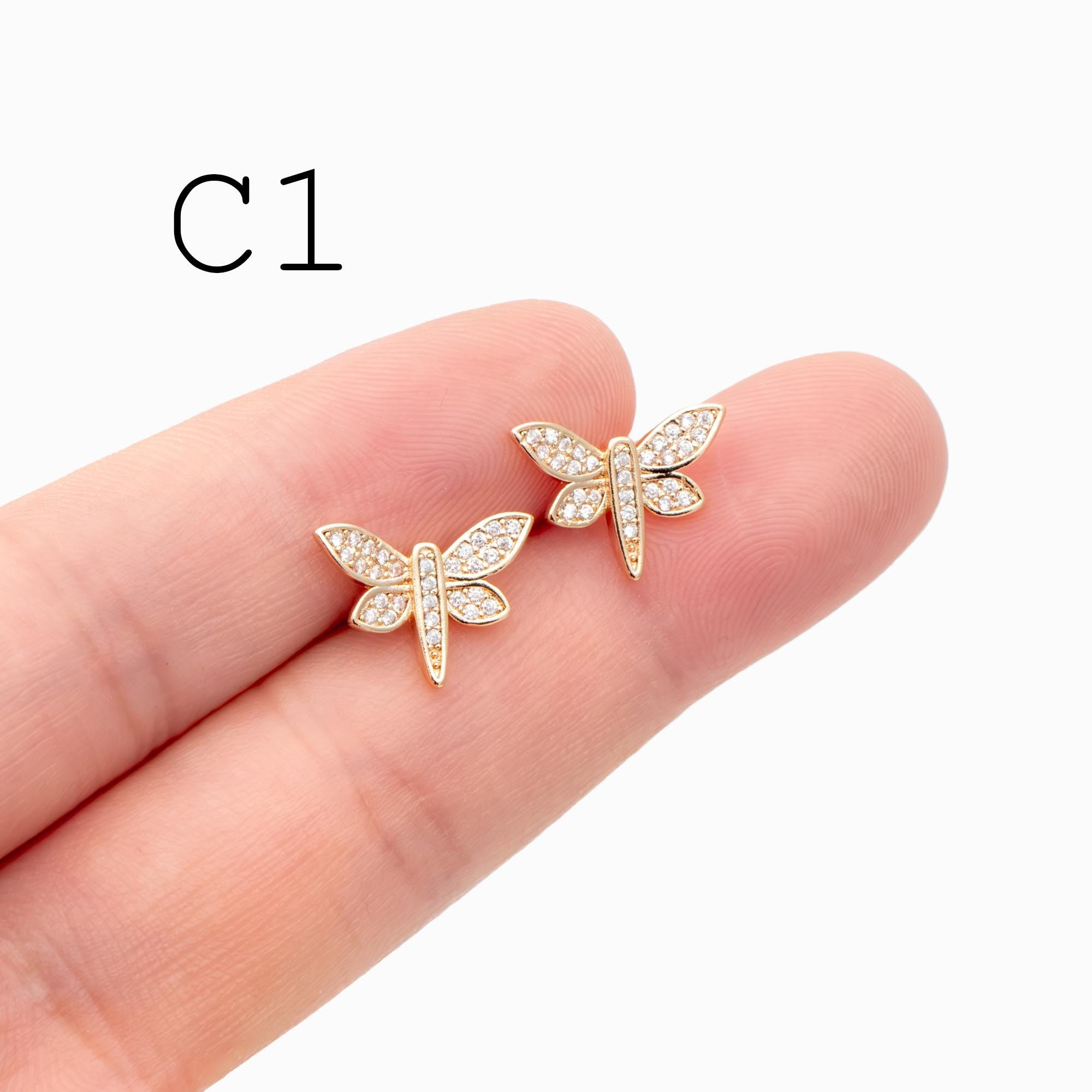 4pcs Gold/ Silver Dragonfly Earrings, Dianty Dragonfly Ear Studs, Jewelry Supplies (GB-3892)