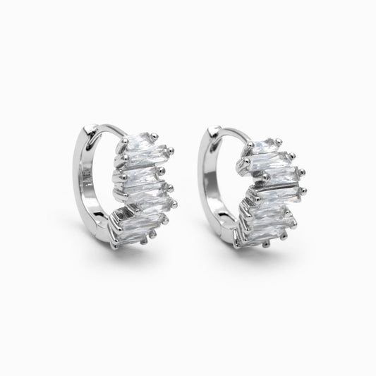 4pcs CZ Pave Gold/ Silver Hoop Earrings, 12mm, Dainty Huggie Earrings, Minimalist Earrings (GB-4726)