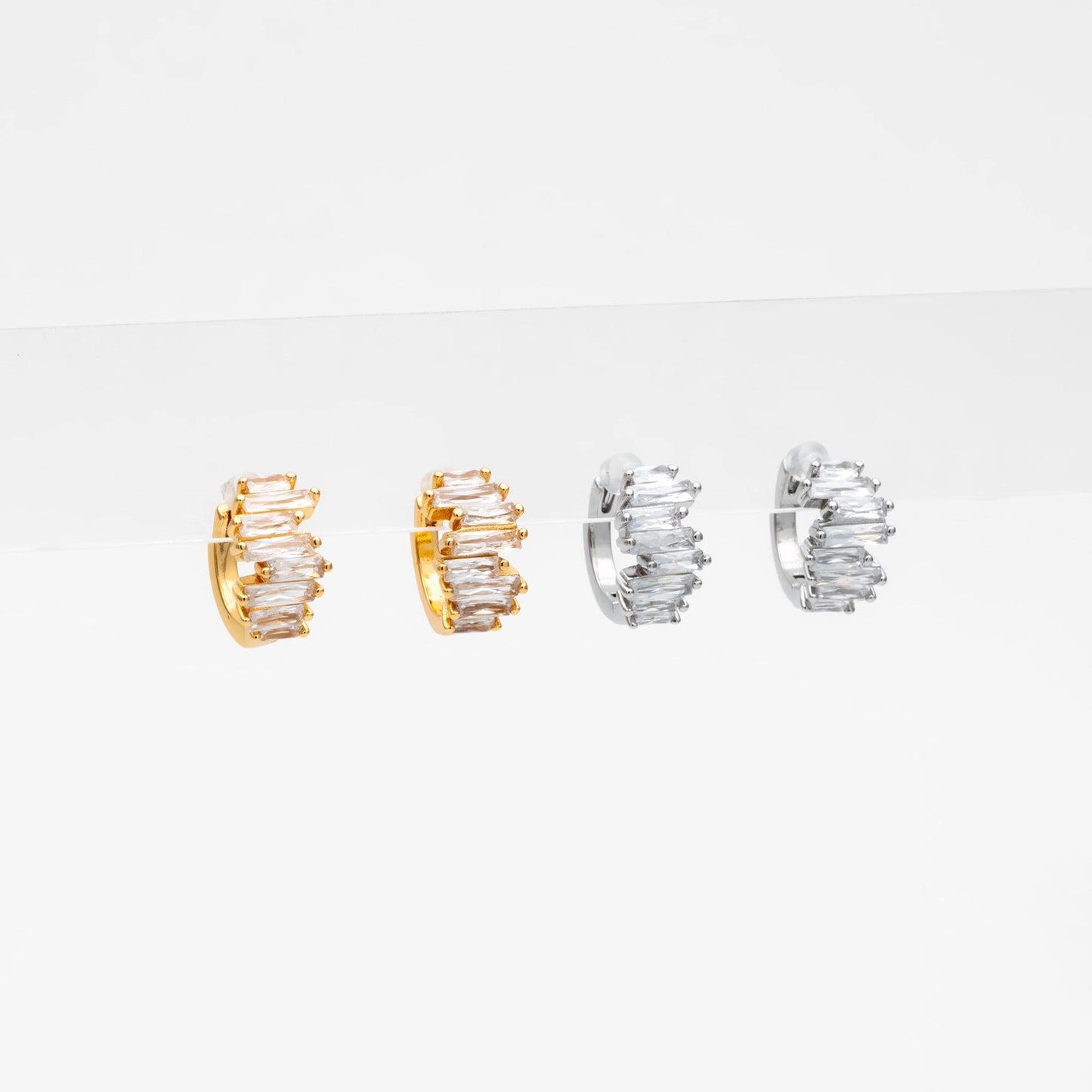 4pcs CZ Pave Gold/ Silver Hoop Earrings, 12mm, Dainty Huggie Earrings, Minimalist Earrings (GB-4726)