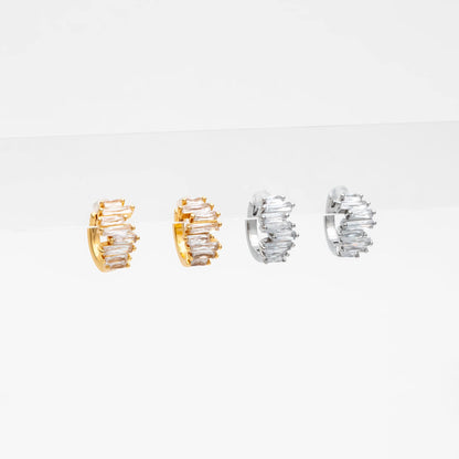 4pcs CZ Pave Gold/ Silver Hoop Earrings, 12mm, Dainty Huggie Earrings, Minimalist Earrings (GB-4726)