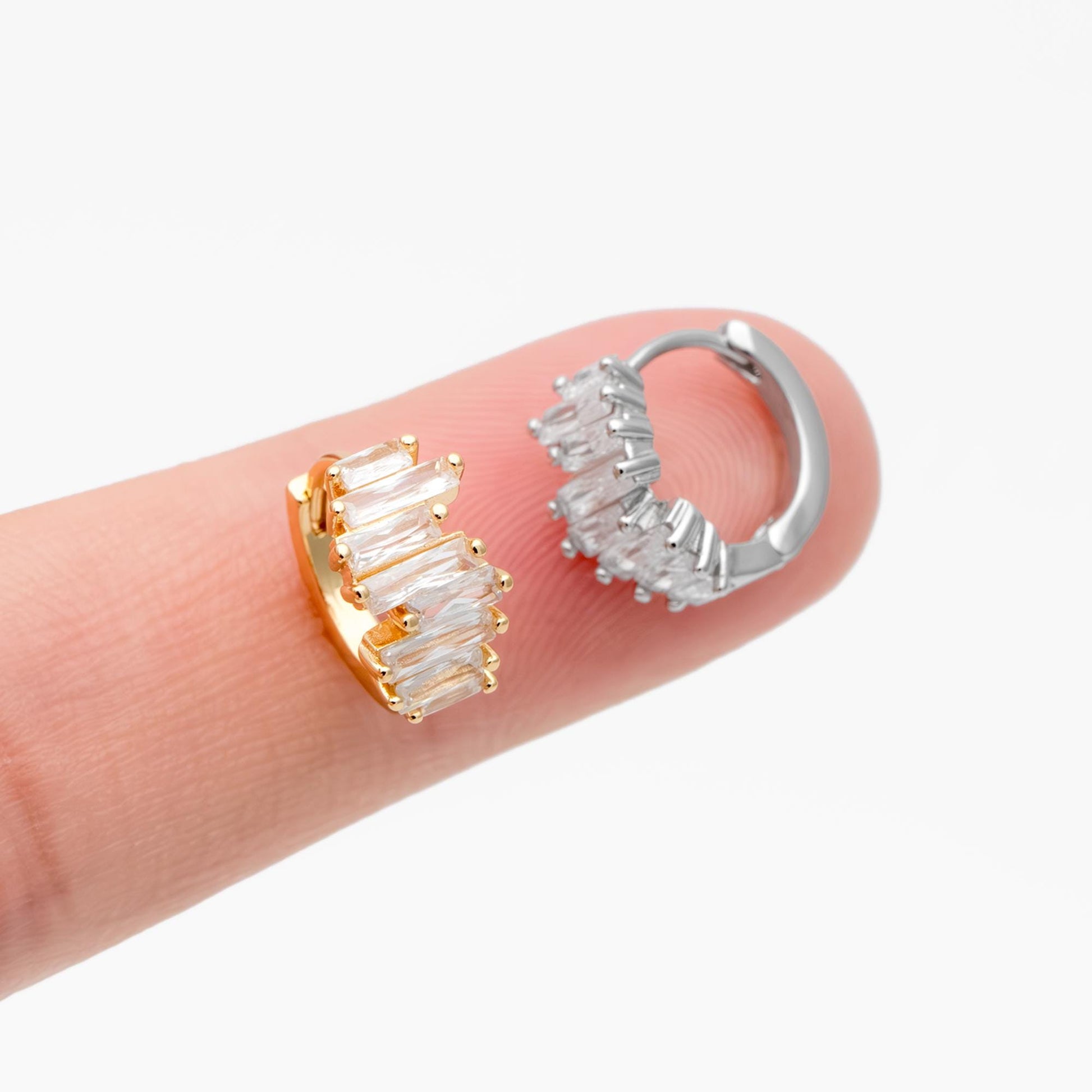 4pcs CZ Pave Gold/ Silver Hoop Earrings, 12mm, Dainty Huggie Earrings, Minimalist Earrings (GB-4726)