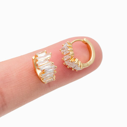 4pcs CZ Pave Gold/ Silver Hoop Earrings, 12mm, Dainty Huggie Earrings, Minimalist Earrings (GB-4726)