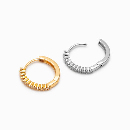 4pcs CZ Pave Gold/ Silver Ear Hoop, 18K Gold/ Rhodium plated Brass Huggie Earrings 16mm (GB-4728)