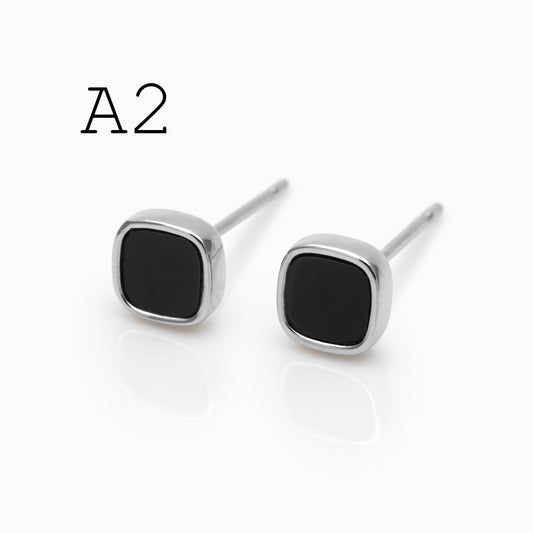 10pcs Black Acetate Gold/ Silver Geometric Earrings, Square/ Round/ Heart Stud Earrings (GB-4744)
