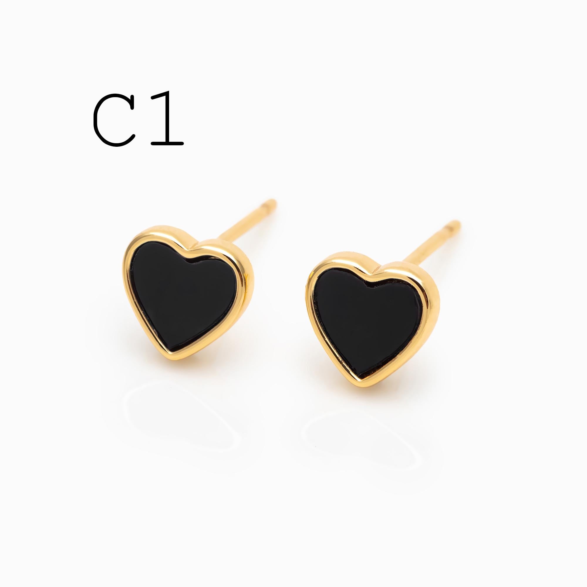 10pcs Black Acetate Gold/ Silver Geometric Earrings, Square/ Round/ Heart Stud Earrings (GB-4744)