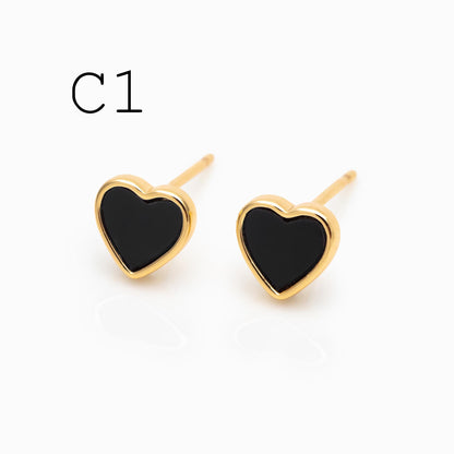 10pcs Black Acetate Gold/ Silver Geometric Earrings, Square/ Round/ Heart Stud Earrings (GB-4744)