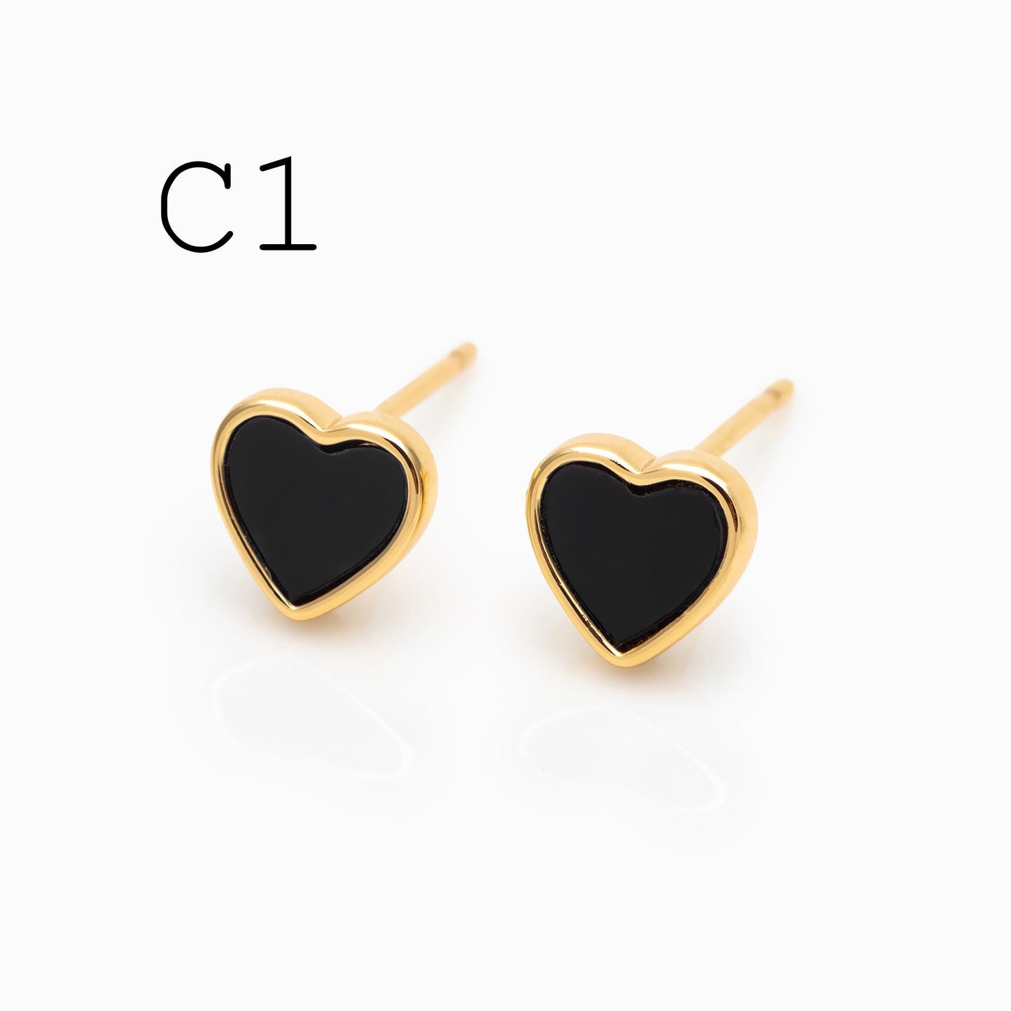 10pcs Black Acetate Gold/ Silver Geometric Earrings, Square/ Round/ Heart Stud Earrings (GB-4744)