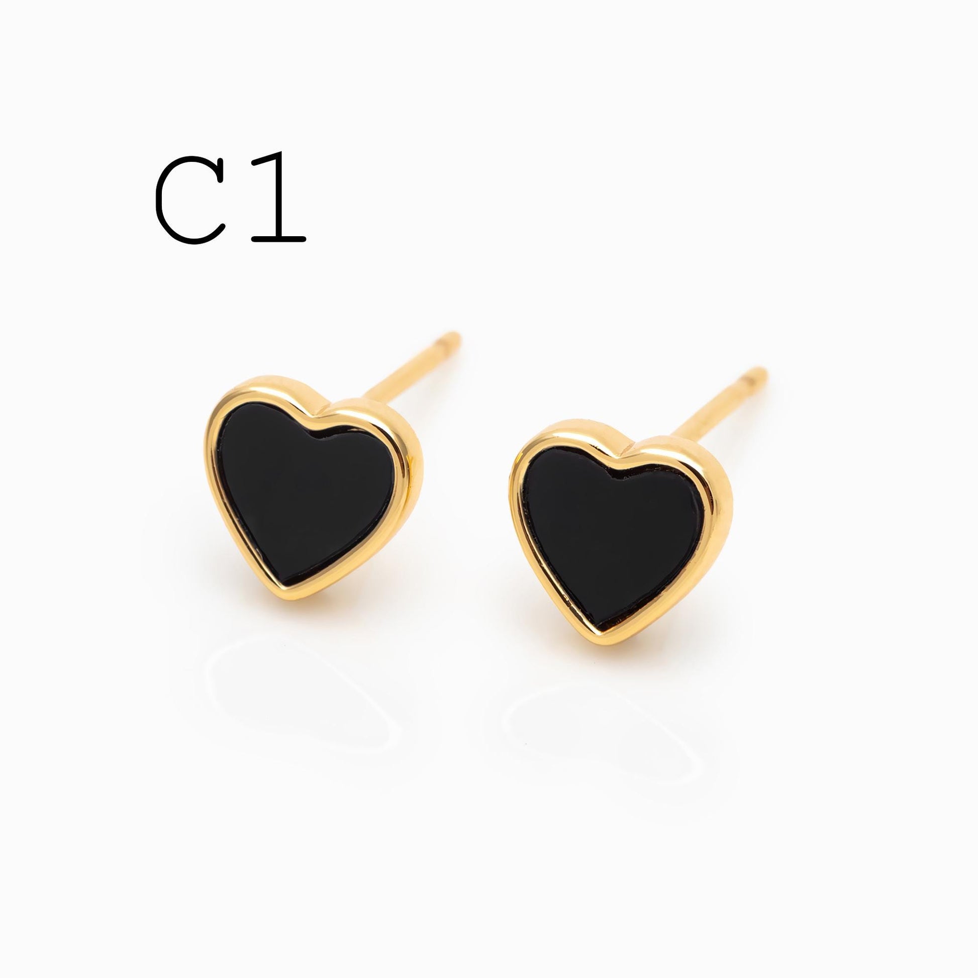 10pcs Black Acetate Gold/ Silver Geometric Earrings, Square/ Round/ Heart Stud Earrings (GB-4744)