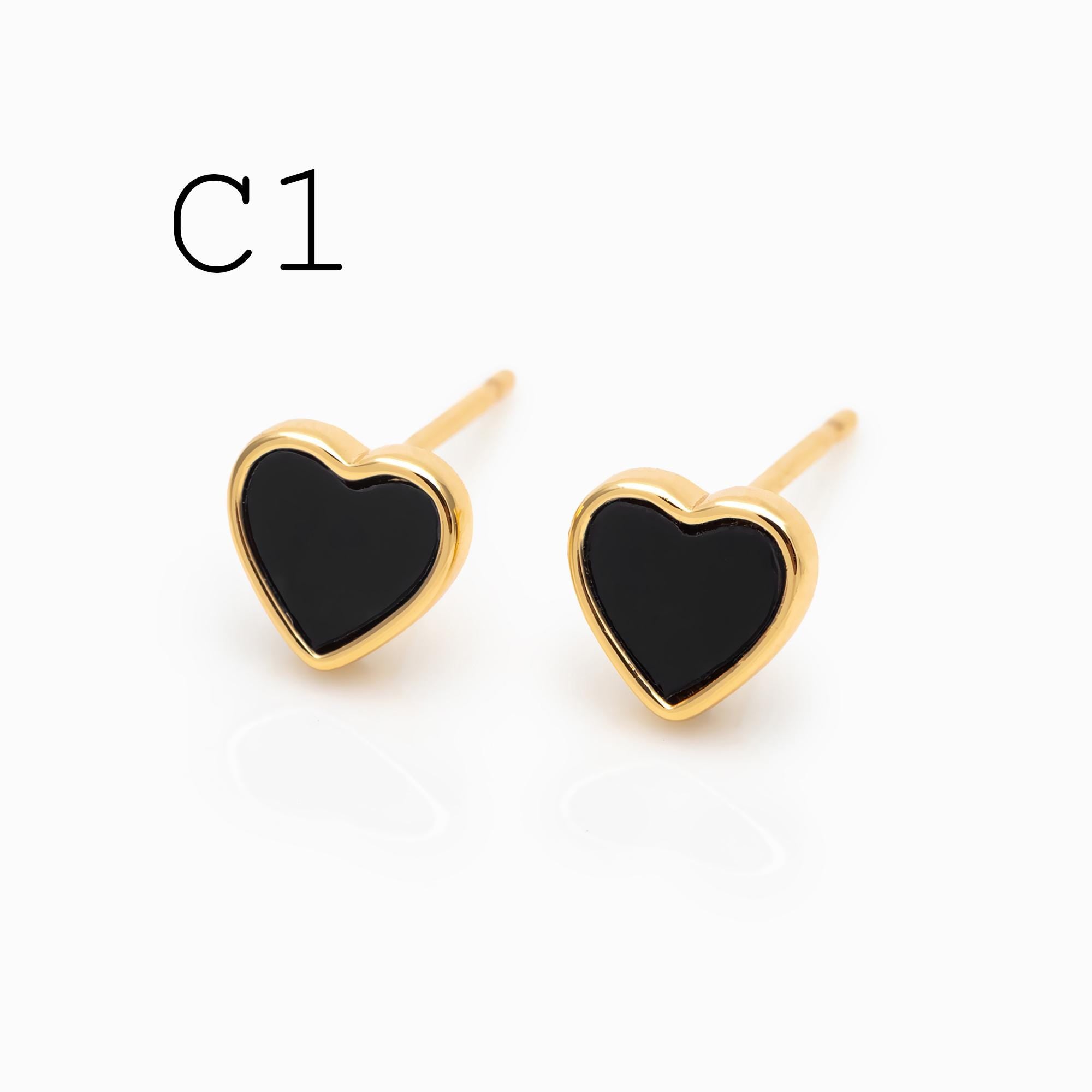 10pcs Black Acetate Gold/ Silver Geometric Earrings, Square/ Round/ Heart Stud Earrings (GB-4744)