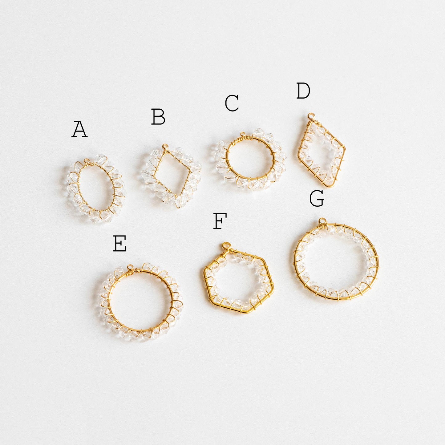 10pcs Gold Geometric Beaded Charms, Wired Crystal Glass Beads Geometric Pendants, Dangle Earring Components (GB-552)