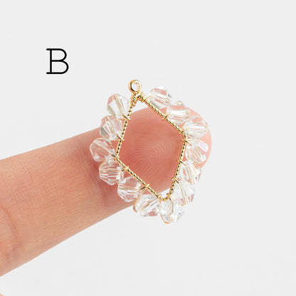 10pcs Gold Geometric Beaded Charms, Wired Crystal Glass Beads Geometric Pendants, Dangle Earring Components (GB-552)