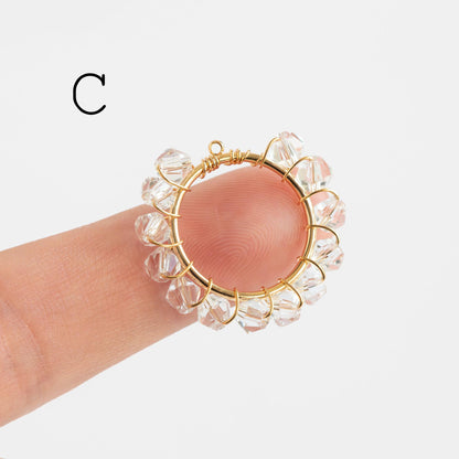 10pcs Gold Geometric Beaded Charms, Wired Crystal Glass Beads Geometric Pendants, Dangle Earring Components (GB-552)
