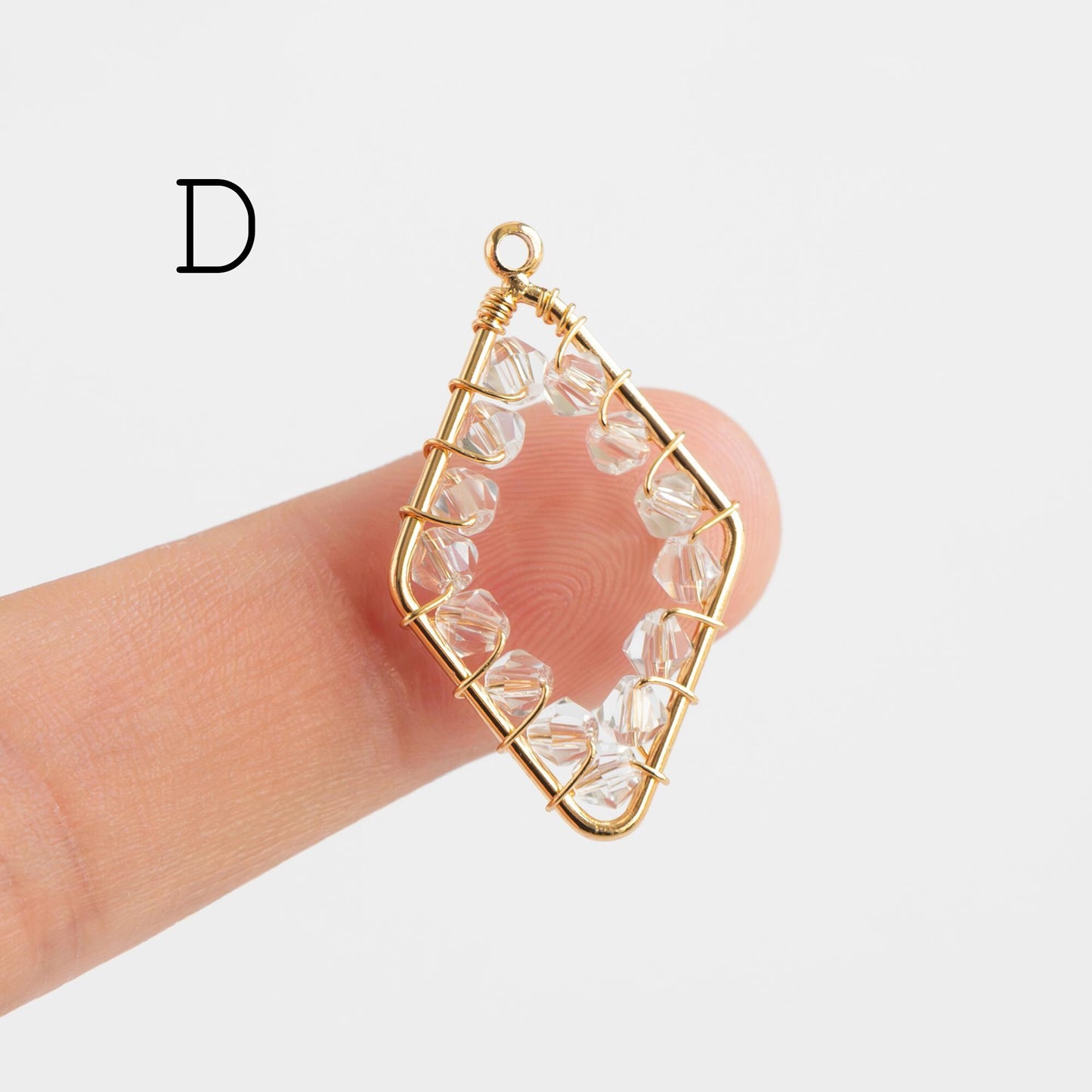 10pcs Gold Geometric Beaded Charms, Wired Crystal Glass Beads Geometric Pendants, Dangle Earring Components (GB-552)