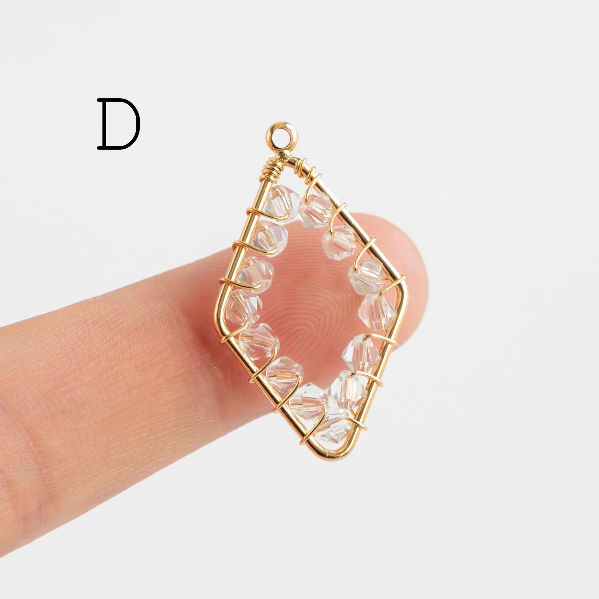 10pcs Gold Geometric Beaded Charms, Wired Crystal Glass Beads Geometric Pendants, Dangle Earring Components (GB-552)