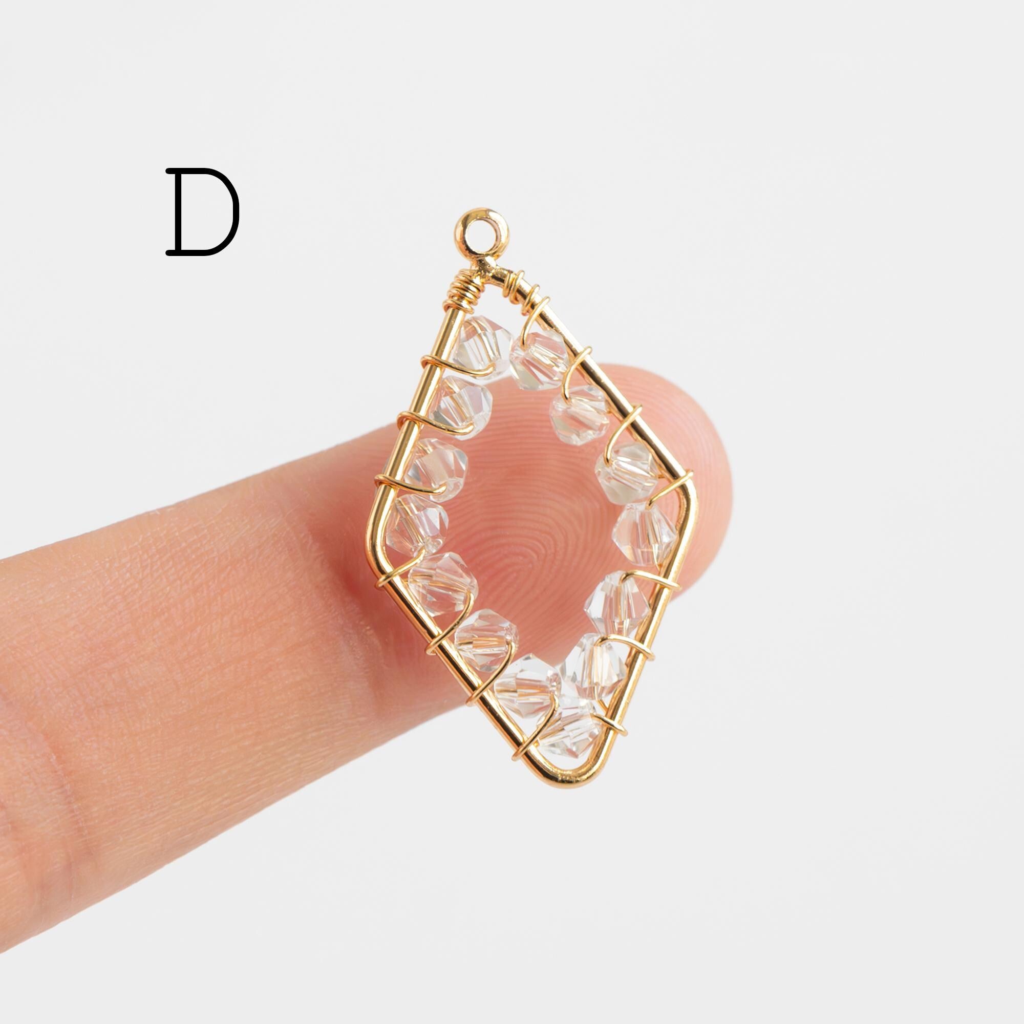 10pcs Gold Geometric Beaded Charms, Wired Crystal Glass Beads Geometric Pendants, Dangle Earring Components (GB-552)