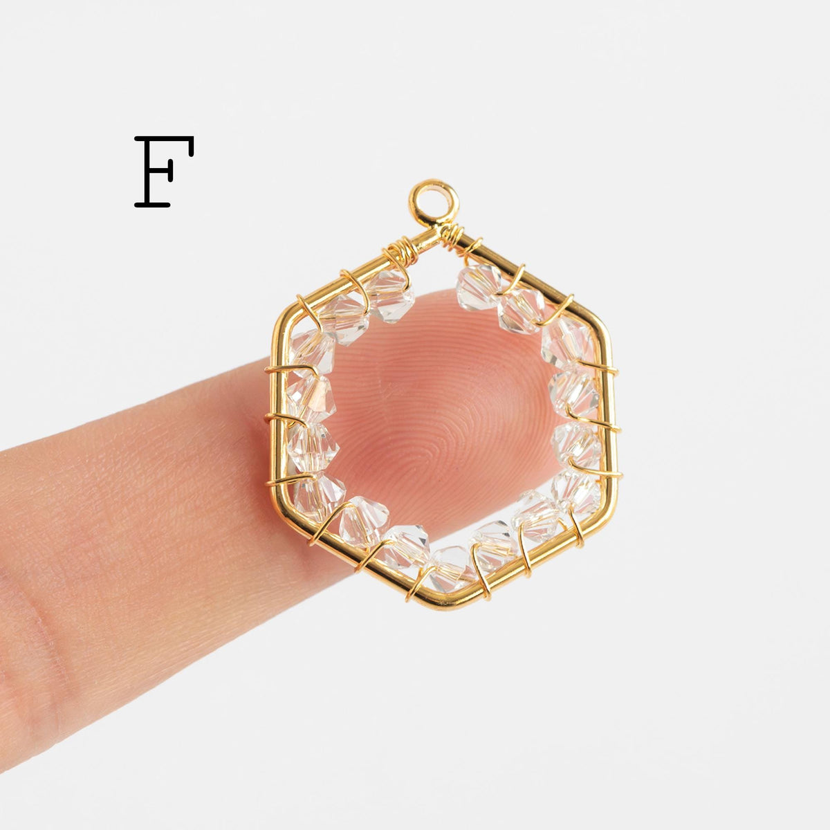 10pcs Gold Geometric Beaded Charms, Wired Crystal Glass Beads Geometric Pendants, Dangle Earring Components (GB-552)