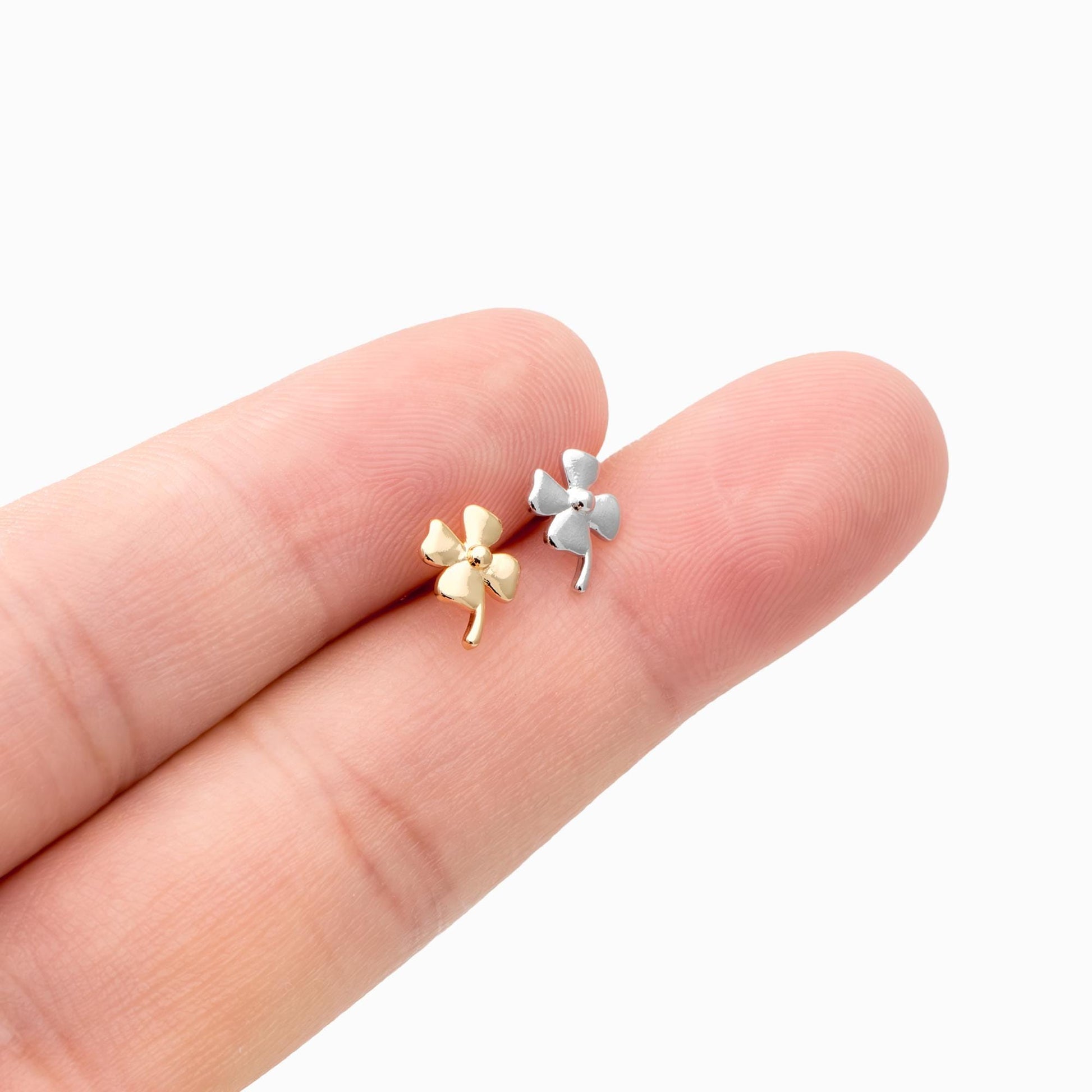 10pcs Gold/ Silver Tone Clover Earrings, Dainty Flower Stud Earrings (GB-4731)