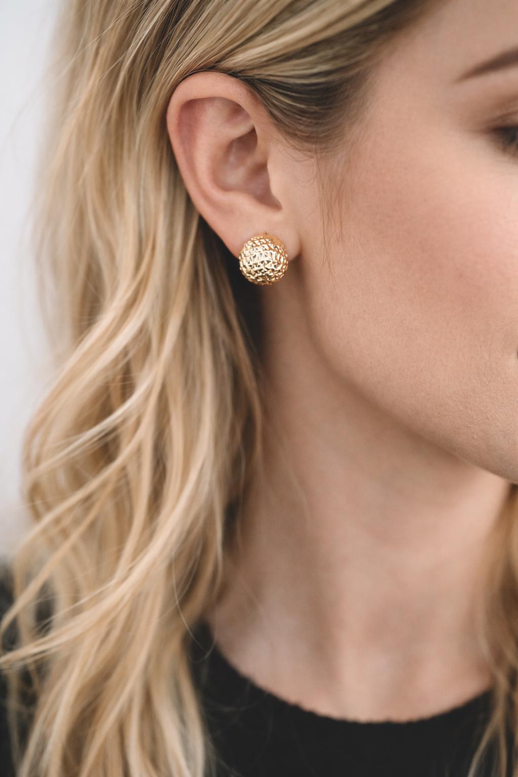 4pcs Gold Ball Ear Posts 14mm, Real Gold plated Brass, Round Earring Studs (GB-3342)