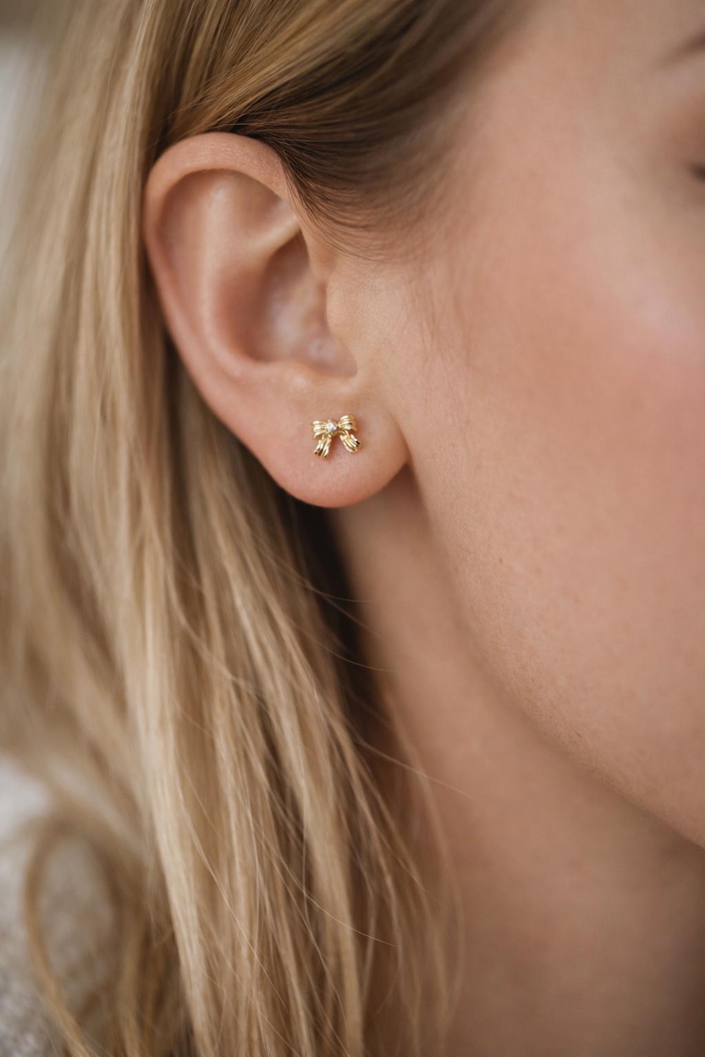 10pcs Tiny Bowknot Earrings, 18K Real Gold/ Rhodium plated Brass, Bow Knot Stud Earring (GB-4737)