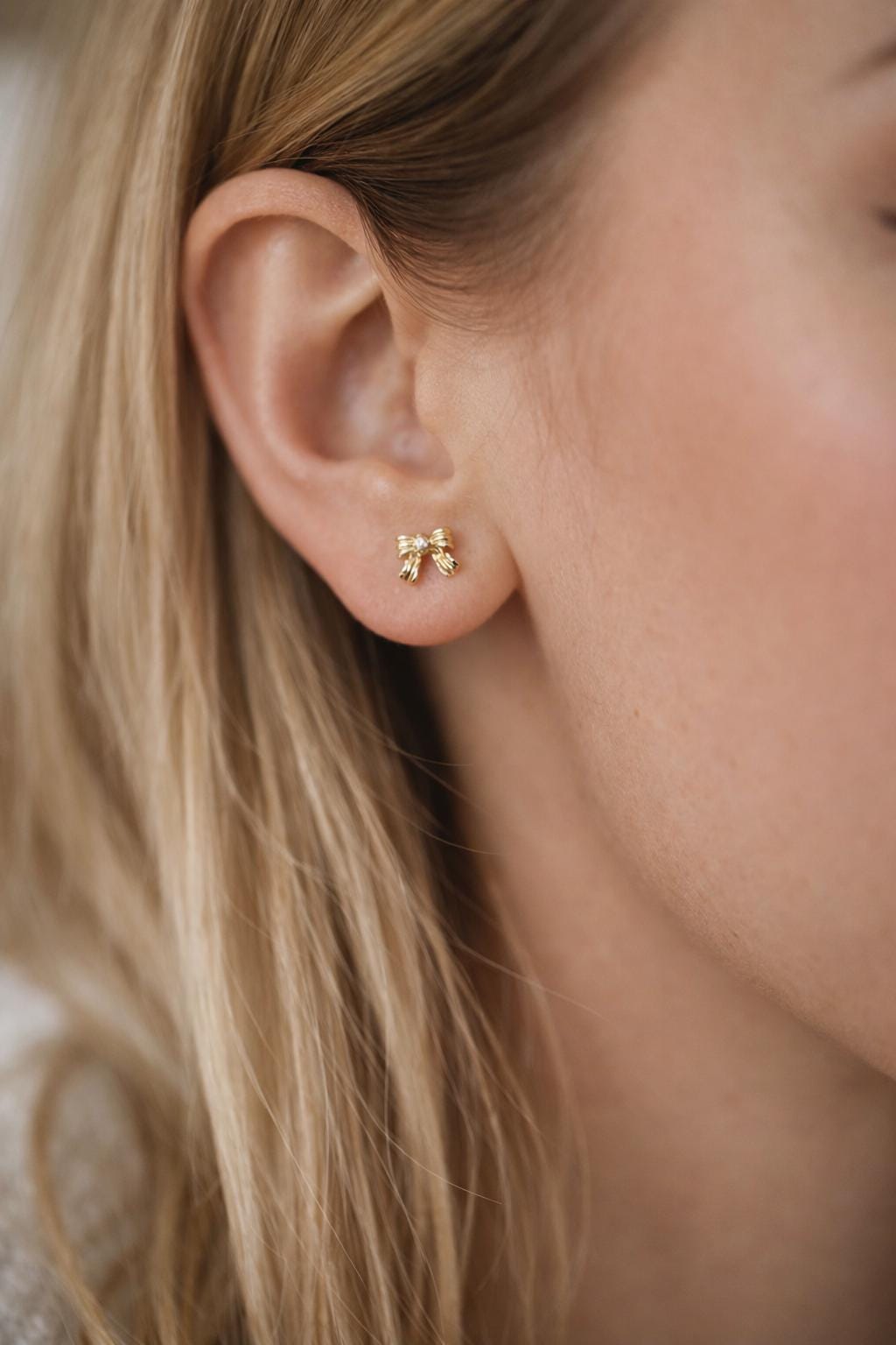 10pcs Tiny Bowknot Earrings, 18K Real Gold/ Rhodium plated Brass, Bow Knot Stud Earring (GB-4737)