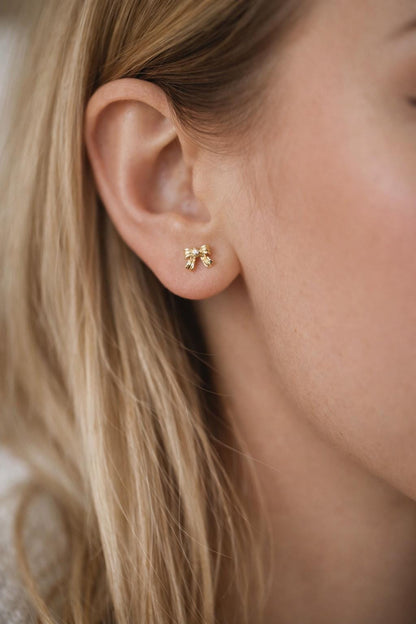 10pcs Tiny Bowknot Earrings, 18K Real Gold/ Rhodium plated Brass, Bow Knot Stud Earring (GB-4737)