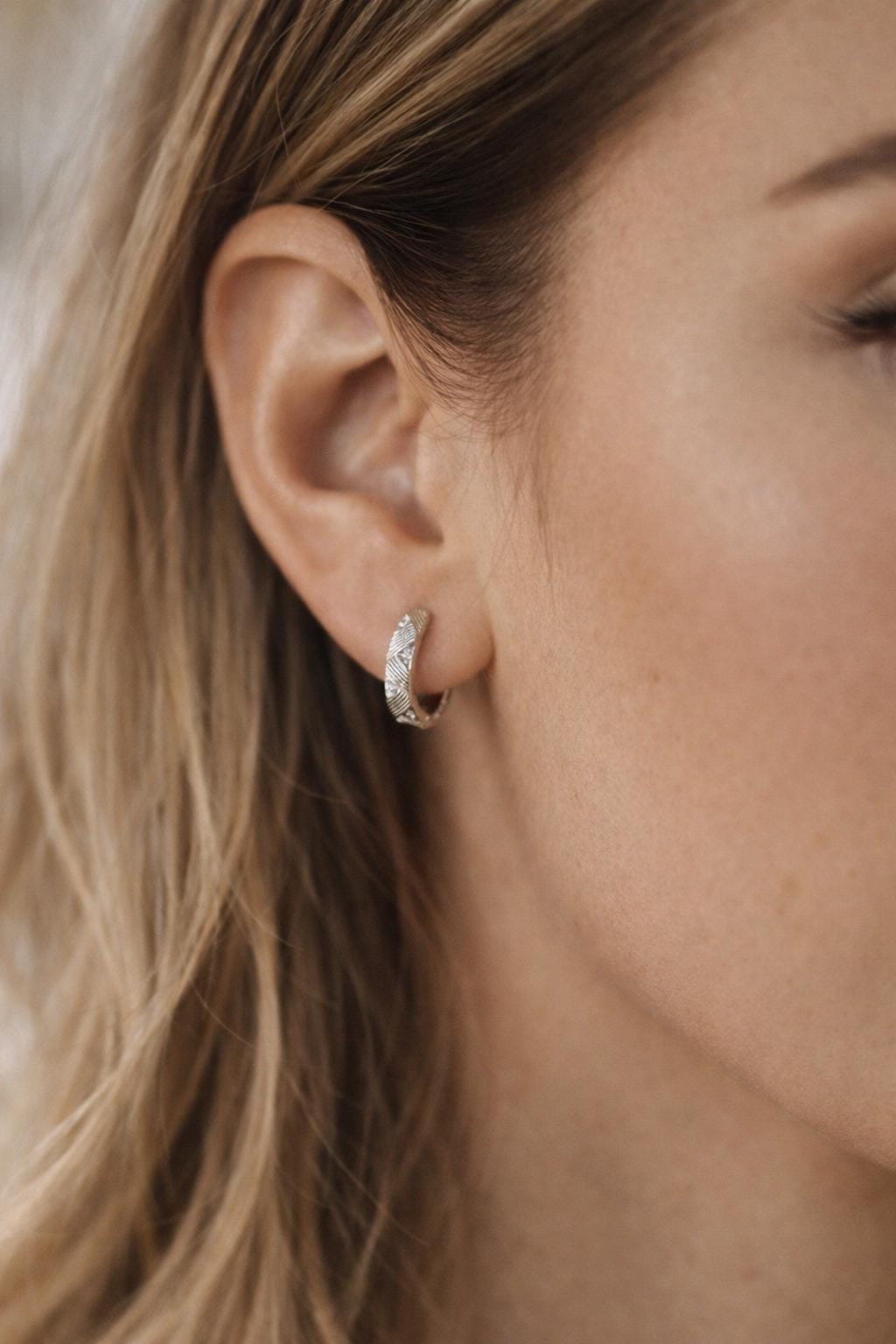 4pcs CZ Pave Gold/ Silver Hoop Earrings, 14mm, 18K Real Gold/ Rhodium plated Brass, Dainty Huggie Earrings, Minimalist Earrings (GB-4740)