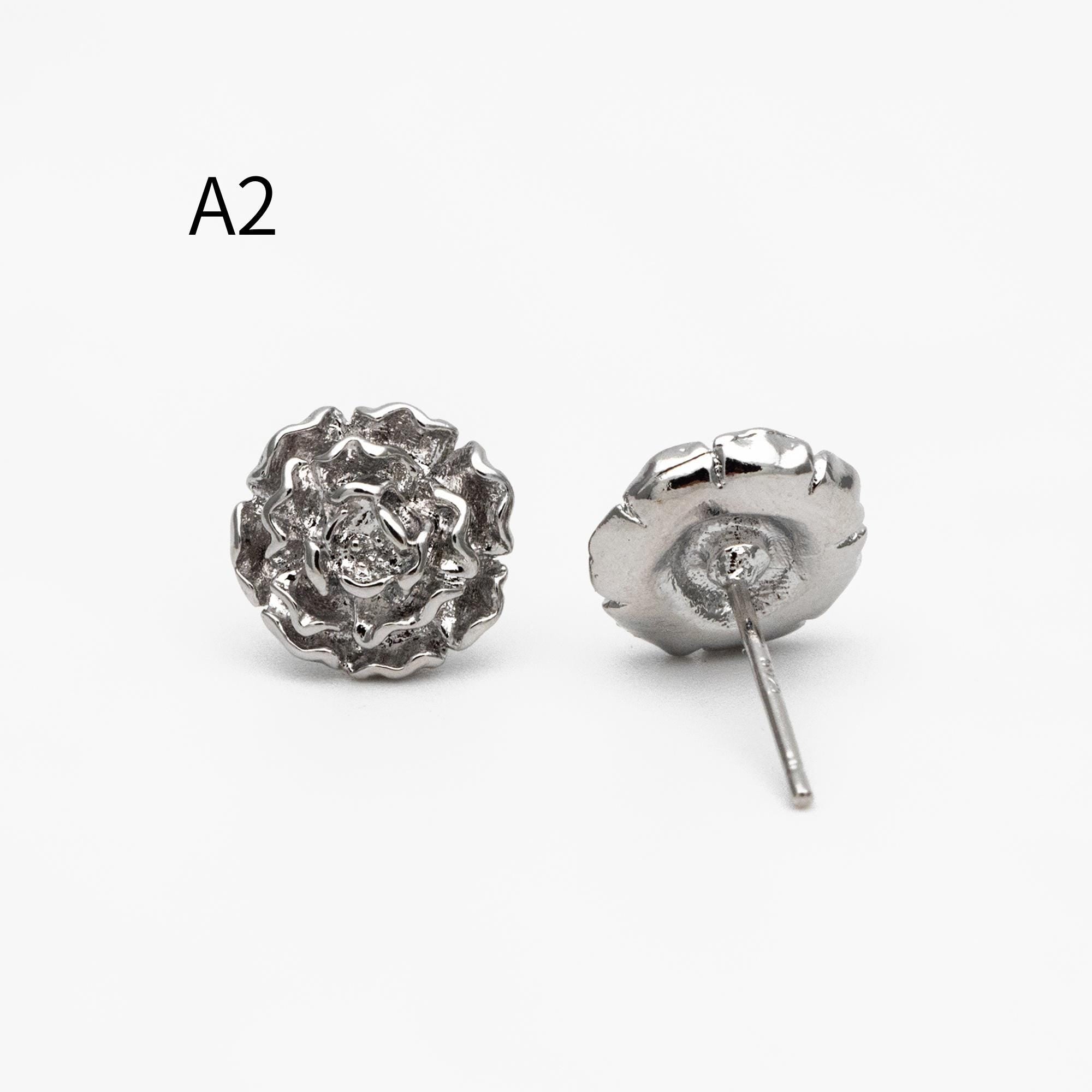 10pcs Gold/ Silver Tone Camellia Rose Earrings, Gold/ Rhodium Plated Brass, Flower Stud Earrings (GB-4626)