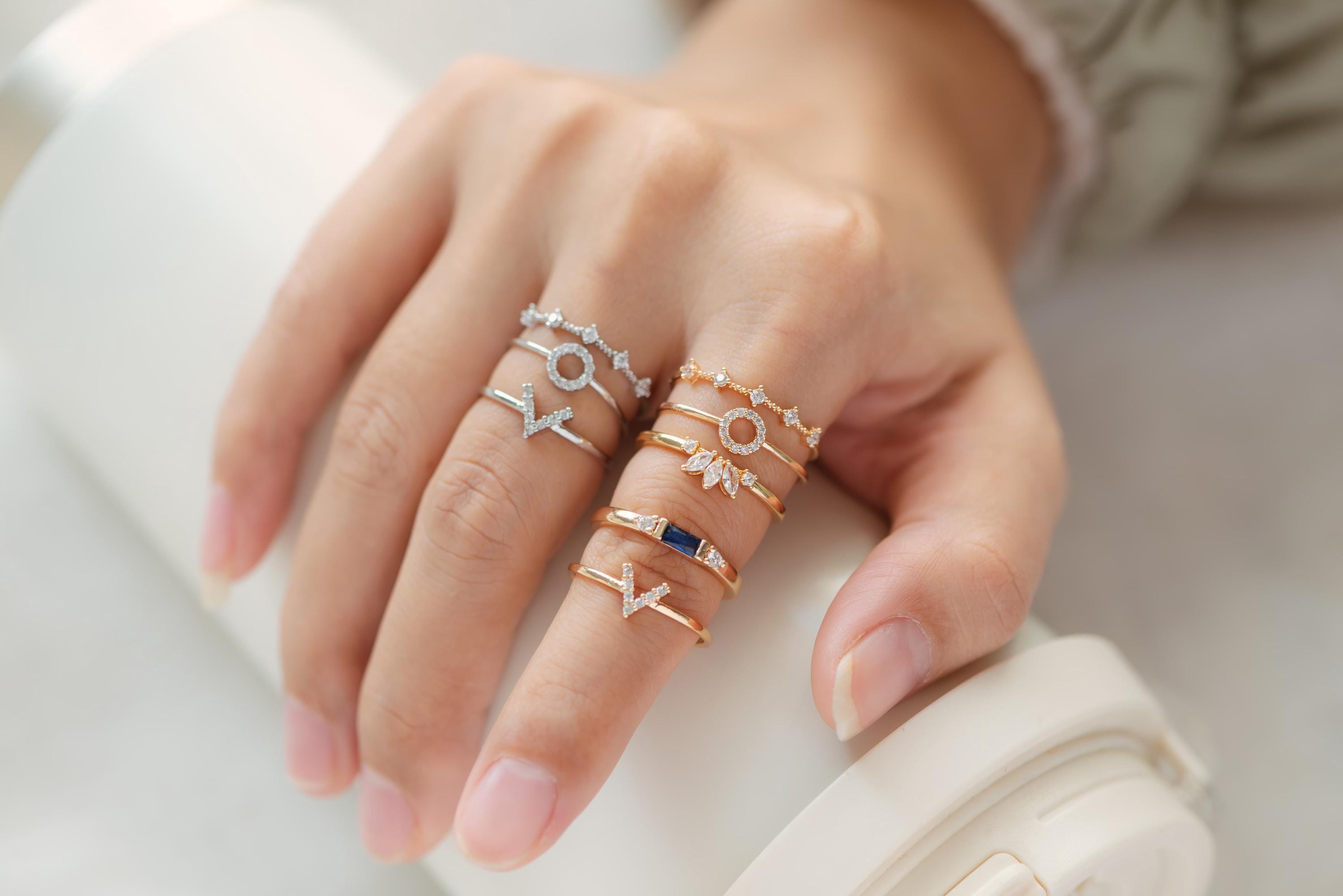 4pcs CZ Pave Gold/ Silver Ring, Dainty Ring, Thin Ring, Everyday Ring (#JZ-021)