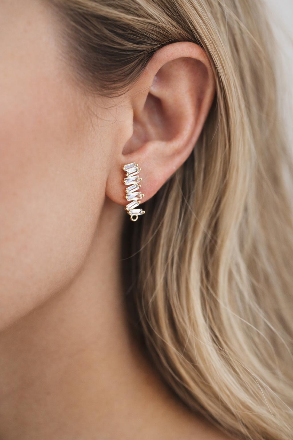 4pcs CZ Pave Irregular Earring Studs with Loop, 18K Gold plated Brass Ear Posts, Dainty Earring Findings (#GB-3619)