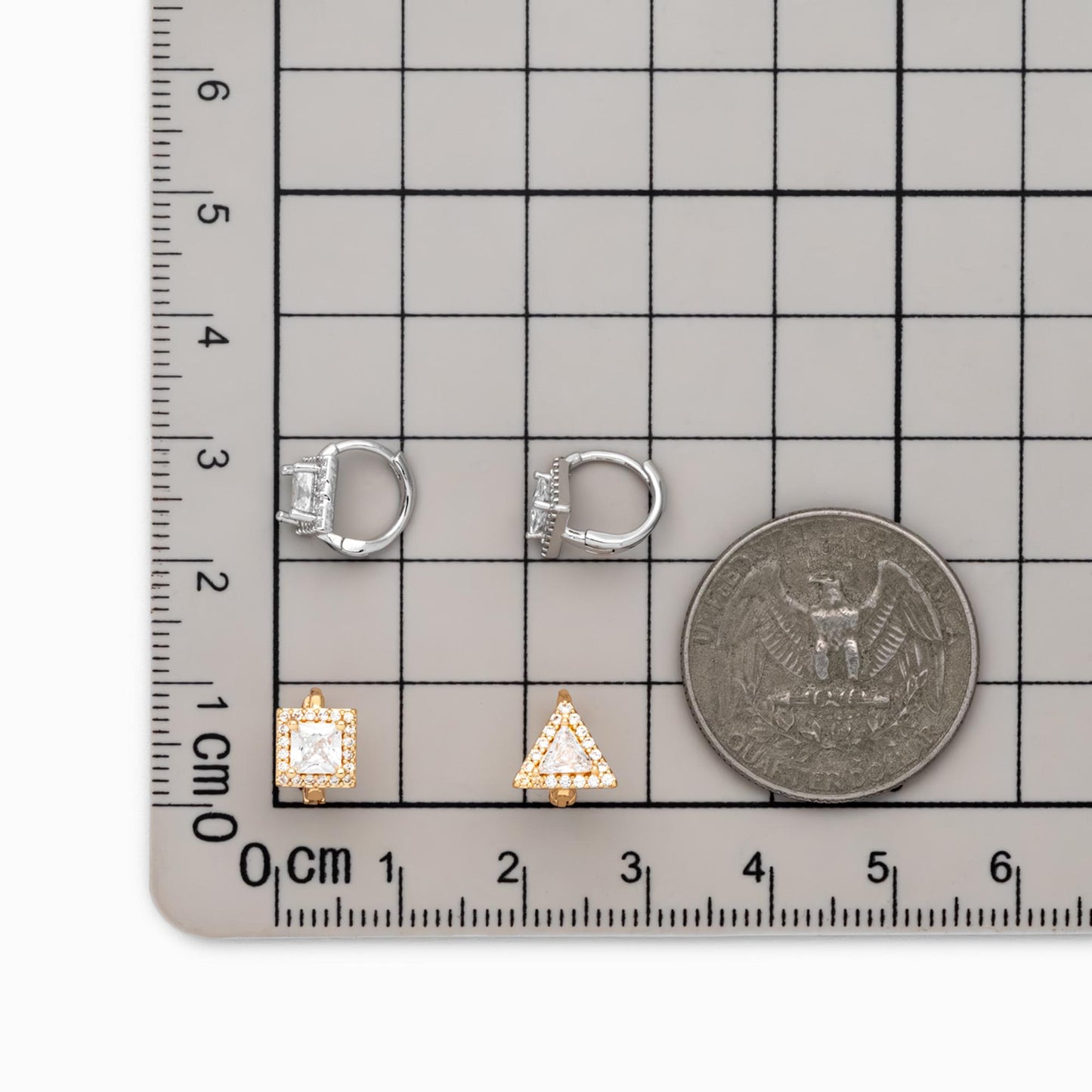 4pcs CZ Pave Gold/ Silver Tone Geometric Hoop Earrings, 18K Real Gold/ Rhodium plated Brass, Square/ Triangle Huggie Earrings (GB-4755)