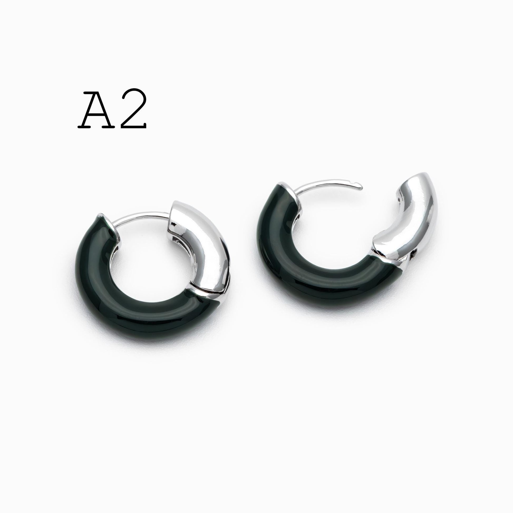 4pcs Enamel Hoop Earrings, 18K Gold/ Rhodium plated Brass, Minimalist Circle Huggies (GB-4767)