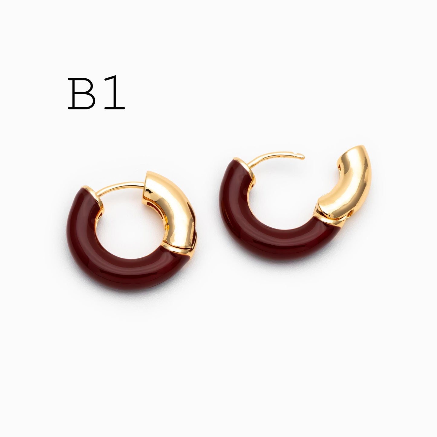 4pcs Enamel Hoop Earrings, 18K Gold/ Rhodium plated Brass, Minimalist Circle Huggies (GB-4767)