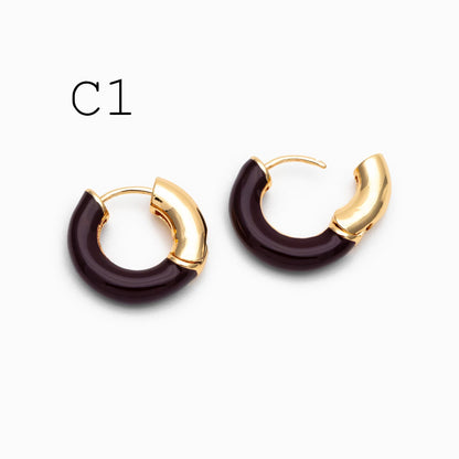 4pcs Enamel Hoop Earrings, 18K Gold/ Rhodium plated Brass, Minimalist Circle Huggies (GB-4767)