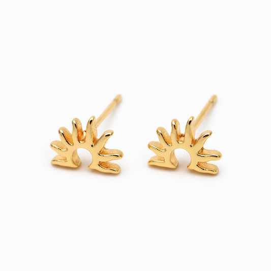 10pcs CZ Pave Gold/ Silver Tone Sun Earrings, Real Gold/ Rhodium Plated Brass, Sunrise Stud Earrings (#GB-4769)