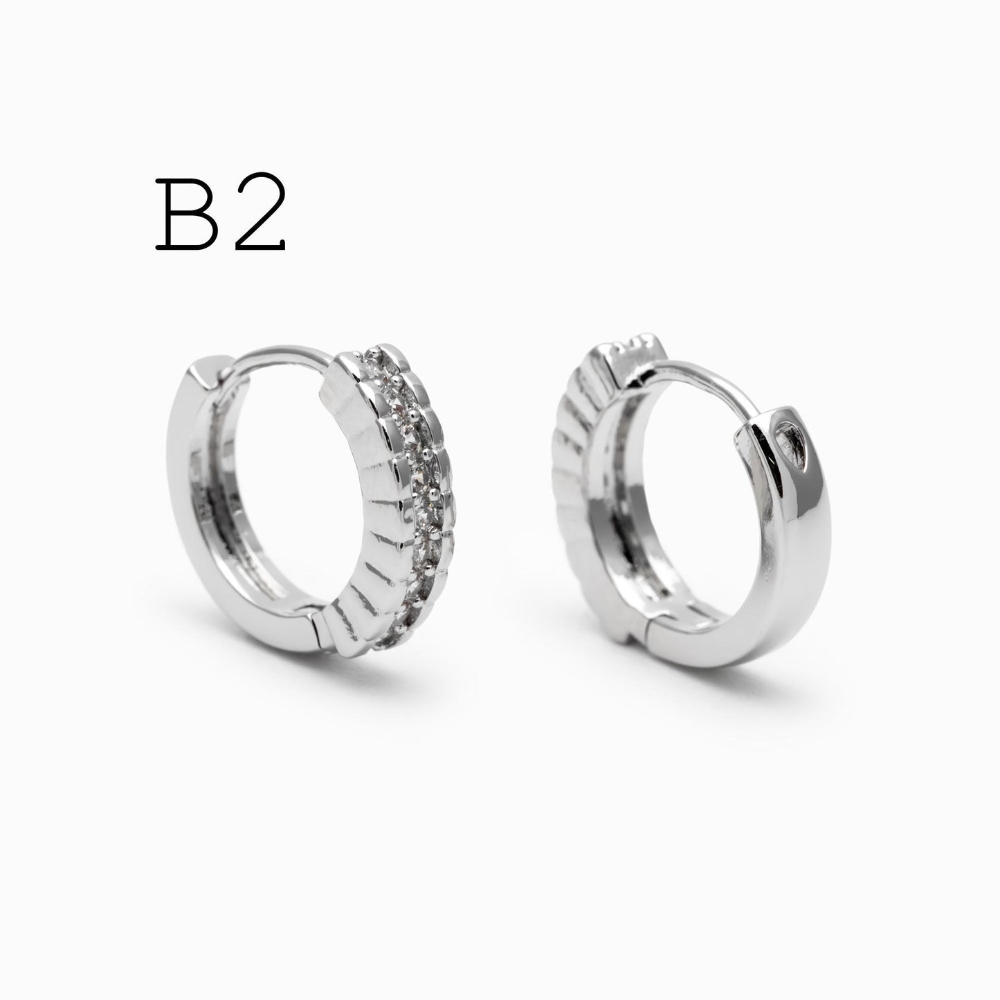 4pcs CZ Pave Gold/ Silver Tone Hoop Earrings, Gold/ Rhodium plated Brass, Dainty Round Huggie Earrings (GB-4770)