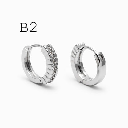 4pcs CZ Pave Gold/ Silver Tone Hoop Earrings, Gold/ Rhodium plated Brass, Dainty Round Huggie Earrings (GB-4770)