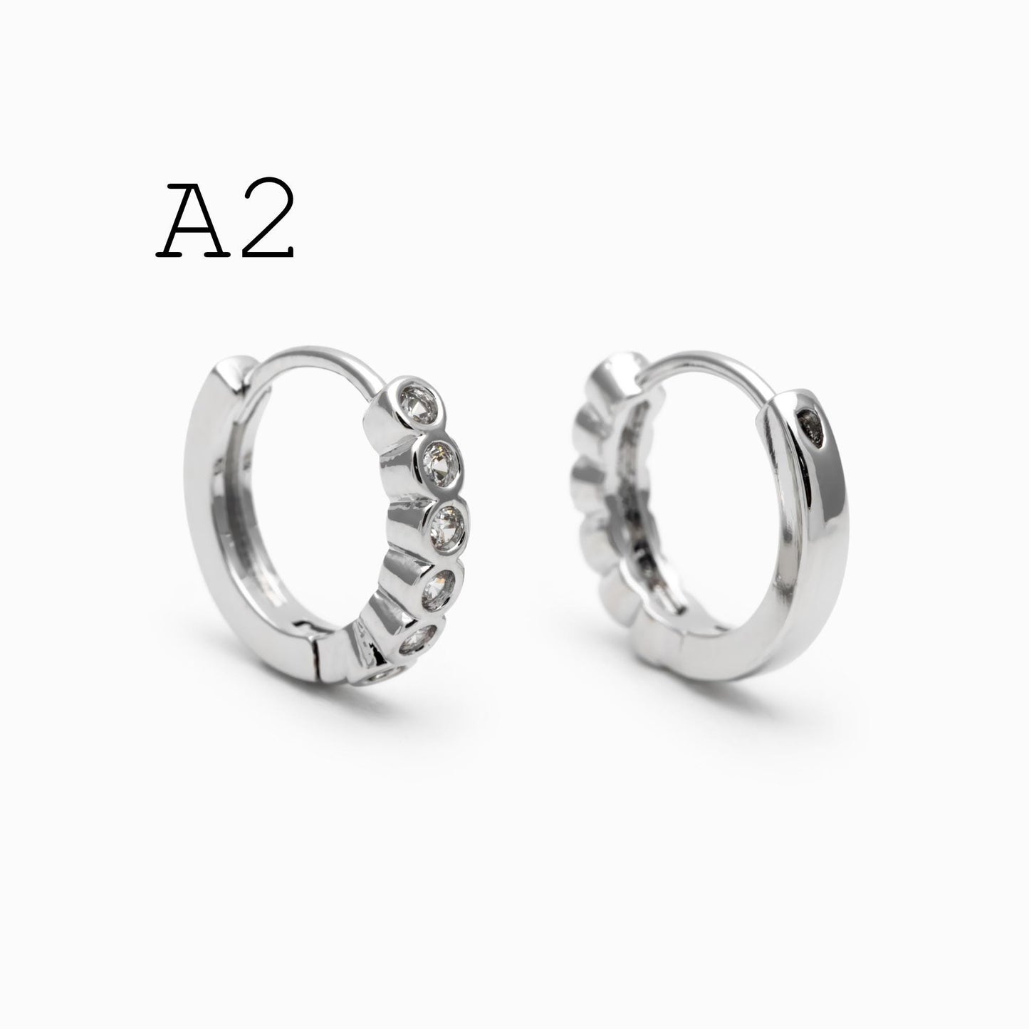 4pcs CZ Pave Gold/ Silver Tone Hoop Earrings, Gold/ Rhodium plated Brass, Dainty Round Huggie Earrings (GB-4770)