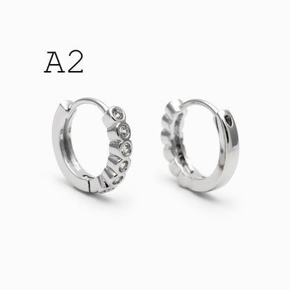 4pcs CZ Pave Gold/ Silver Tone Hoop Earrings, Gold/ Rhodium plated Brass, Dainty Round Huggie Earrings (GB-4770)