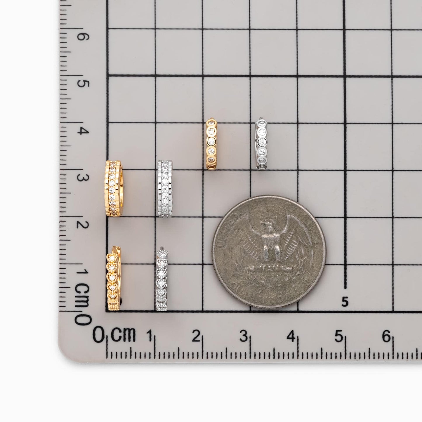 4pcs CZ Pave Gold/ Silver Tone Hoop Earrings, Gold/ Rhodium plated Brass, Dainty Round Huggie Earrings (GB-4770)