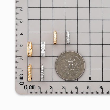 4pcs CZ Pave Gold/ Silver Tone Hoop Earrings, Gold/ Rhodium plated Brass, Dainty Round Huggie Earrings (GB-4770)